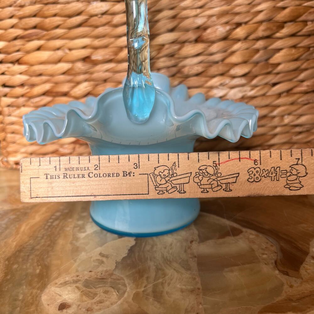 Fenton Ruffled Handled Blue Basket - Picture 7 of 7